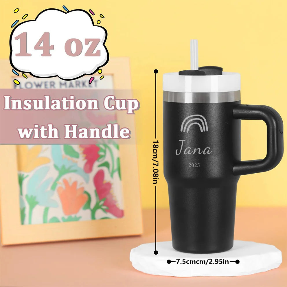 414ml Custom Thermal Water Bottle With Straw Stainless Steel coffee thermos Keeps Cold  Thermos water bottle personalized gifts