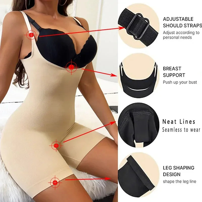 Dimmkof Back Fat Smooth Boyshort Fajas Adjustable Straps Shapewear Open Bust Fajas Colombianas Under Bust Body Shaper Panties
