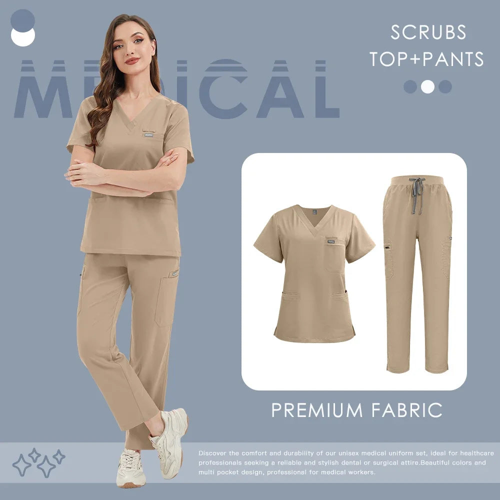 New Scrub Suit Stretch Breathable High-end Women Set Medical Nursing Surgical Uniforms Hospital Nurse Workwear Dentist Overalls