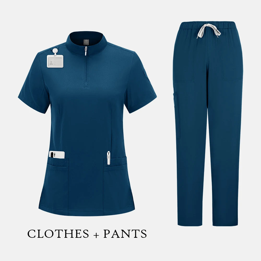 Elegant Polo=Collar Strech Medical Scrubs i Professional Clinic Uniform