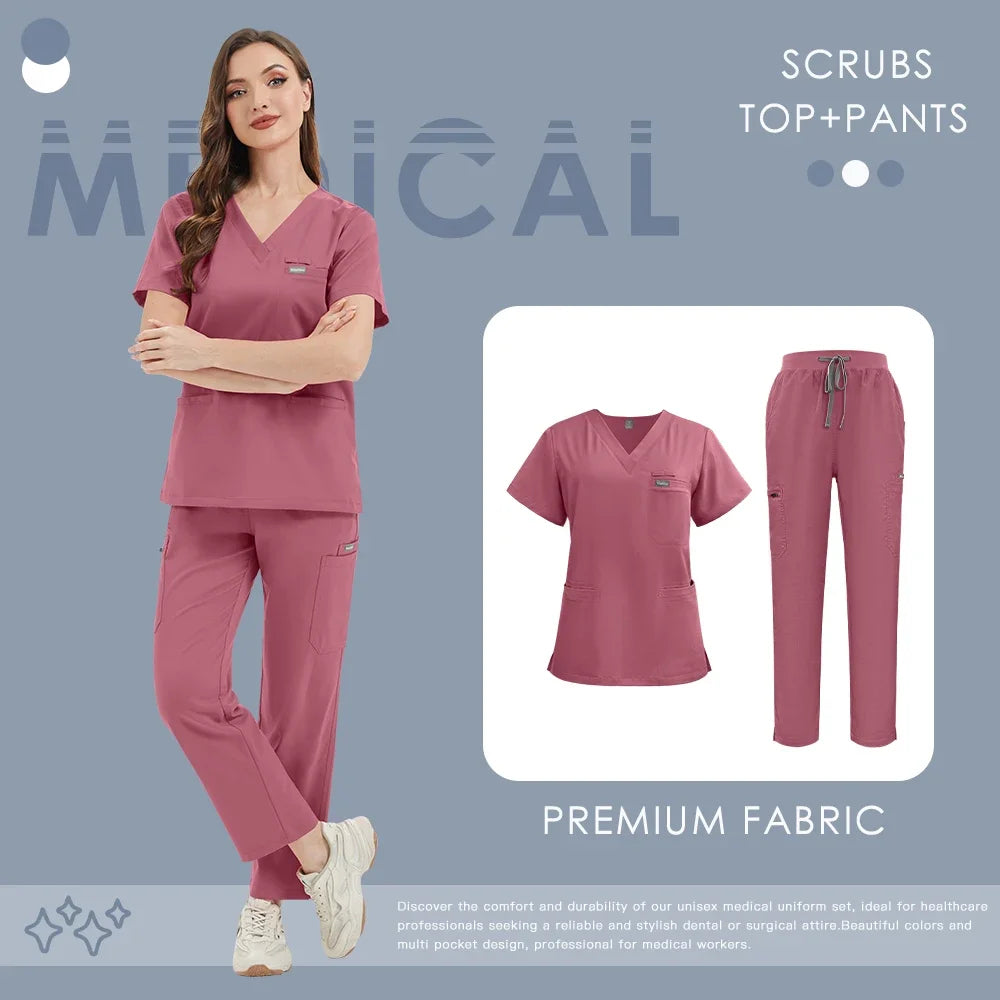 New Scrub Suit Stretch Breathable High-end Women Set Medical Nursing Surgical Uniforms Hospital Nurse Workwear Dentist Overalls