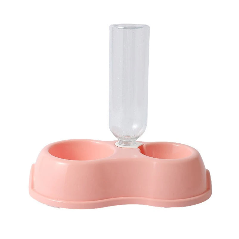 Pet Cat Bowl Automatic Feeder Water Dispenser Dog Cat Food Bowl with Drinking Raised Stand Double Dish Bowls for Cats Dogs Pet