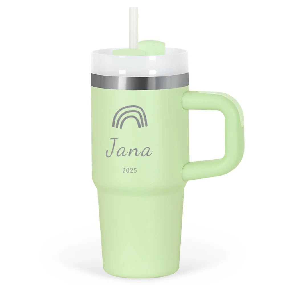 414ml Custom Thermal Water Bottle With Straw Stainless Steel coffee thermos Keeps Cold  Thermos water bottle personalized gifts