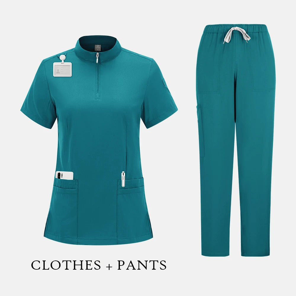 Elegant Polo=Collar Strech Medical Scrubs i Professional Clinic Uniform