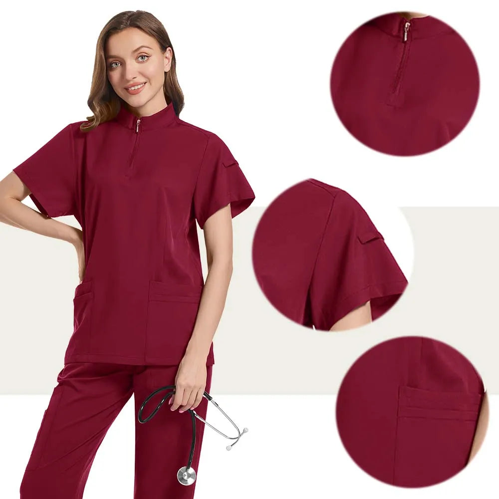 Elegant Polo=Collar Strech Medical Scrubs i Professional Clinic Uniform