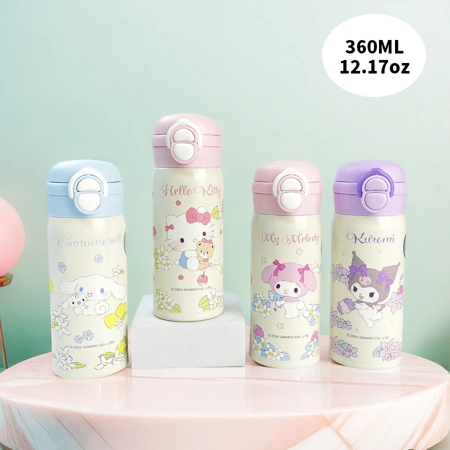 Sanrio Insulated Water Bottle 360ml Thermos Cup 304 Material Stainless Steel Double Drinks Lid Vacuum Hot Cold Holiday Gift