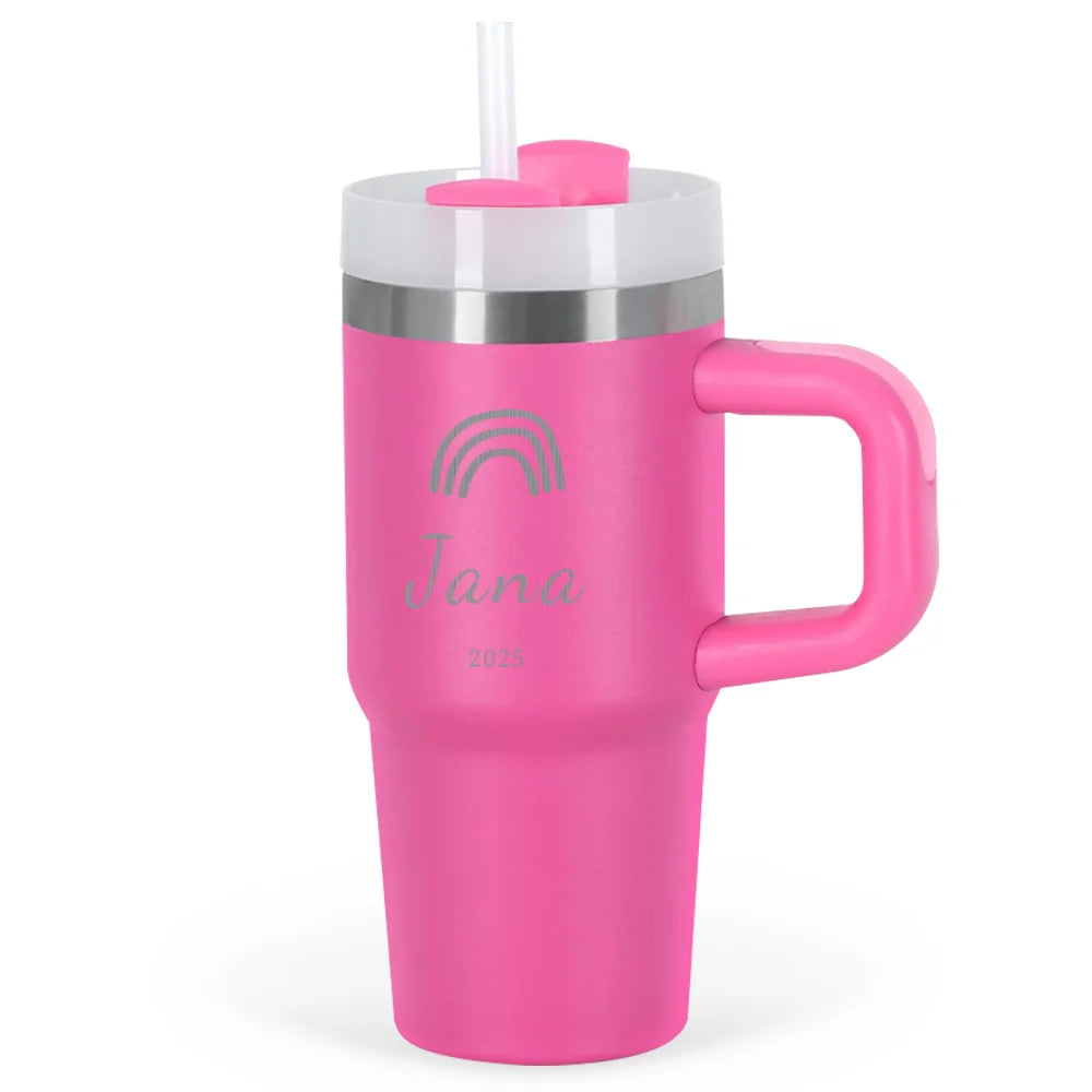414ml Custom Thermal Water Bottle With Straw Stainless Steel coffee thermos Keeps Cold  Thermos water bottle personalized gifts