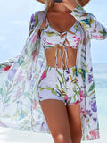 3 Pieces Tie Dye Bikinis Swimsuit 2026 New Women Drawstring Front Swimwear Female High Waist Shorts Bathers Swim Suit Beachwear