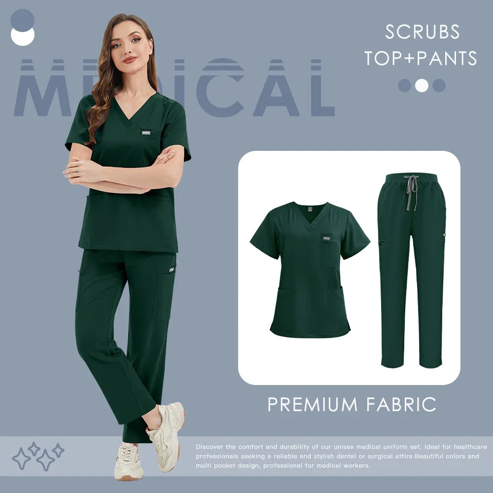 New Scrub Suit Stretch Breathable High-end Women Set Medical Nursing Surgical Uniforms Hospital Nurse Workwear Dentist Overalls