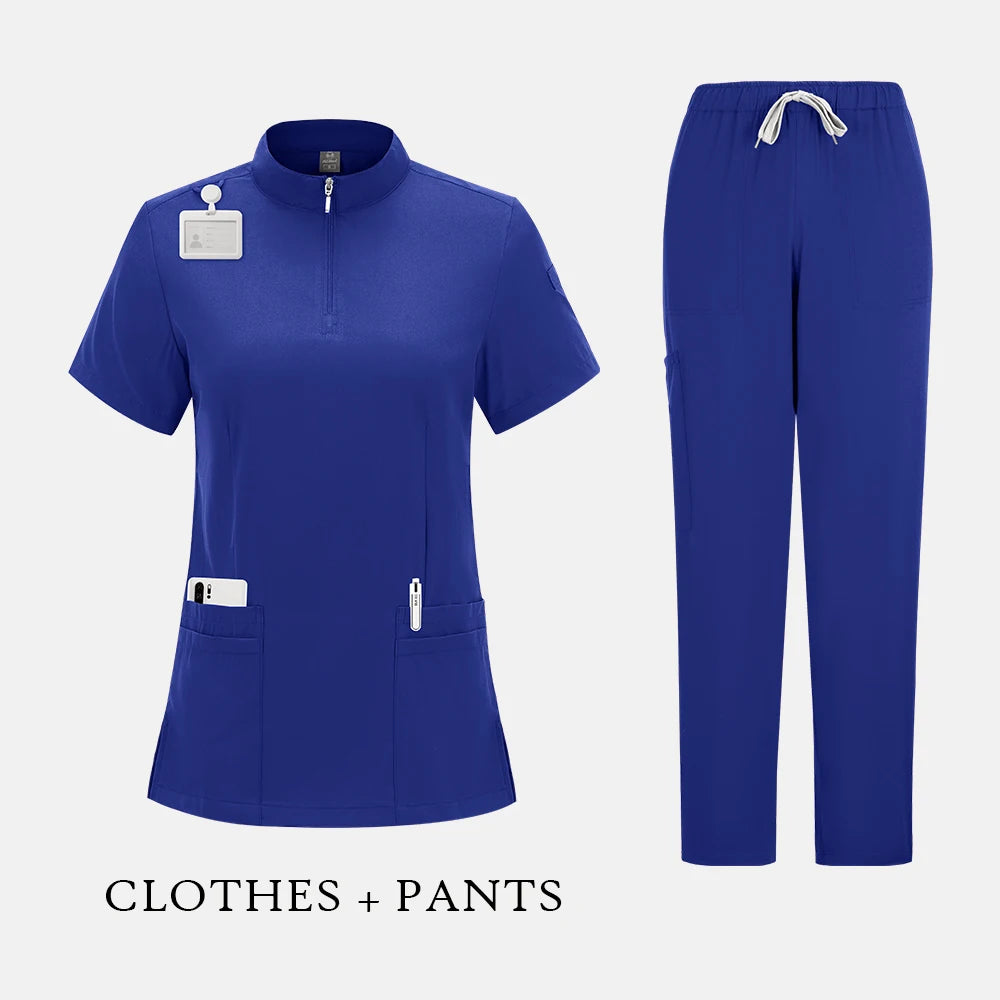 Elegant Polo=Collar Strech Medical Scrubs i Professional Clinic Uniform