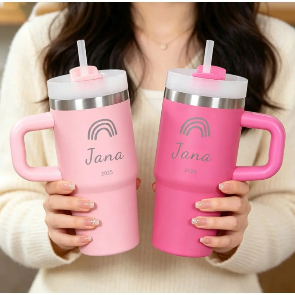 414ml Custom Thermal Water Bottle With Straw Stainless Steel coffee thermos Keeps Cold  Thermos water bottle personalized gifts