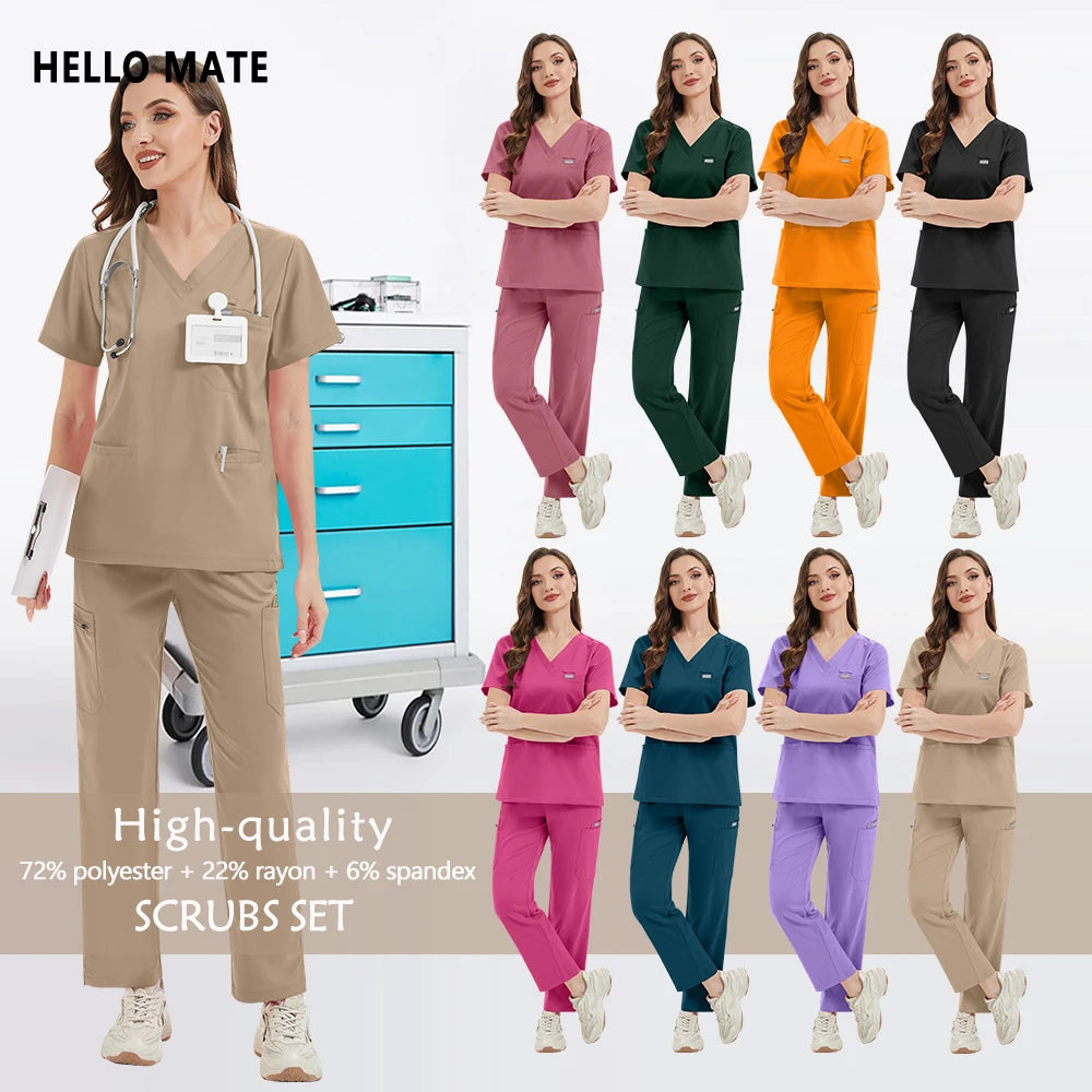 New Scrub Suit Stretch Breathable High-end Women Set Medical Nursing Surgical Uniforms Hospital Nurse Workwear Dentist Overalls