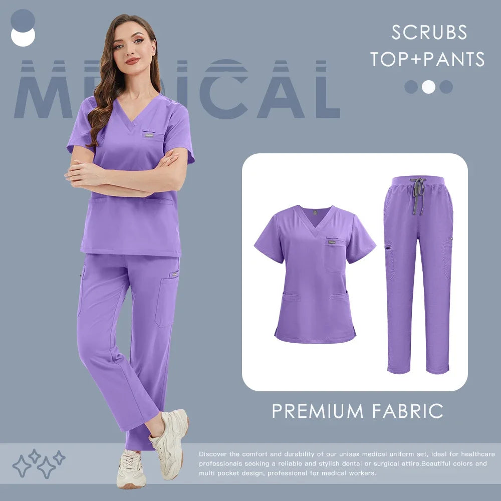 New Scrub Suit Stretch Breathable High-end Women Set Medical Nursing Surgical Uniforms Hospital Nurse Workwear Dentist Overalls