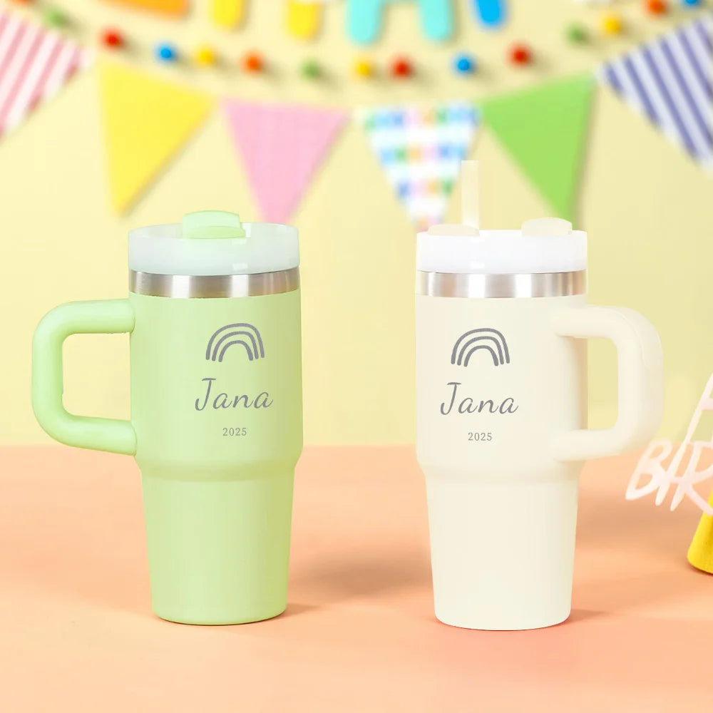 414ml Custom Thermal Water Bottle With Straw Stainless Steel coffee thermos Keeps Cold  Thermos water bottle personalized gifts
