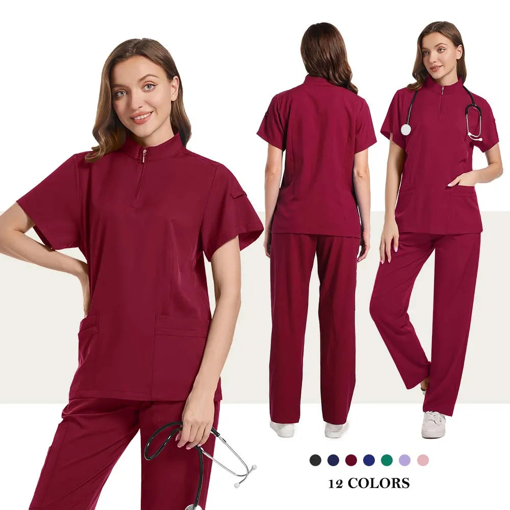 Elegant Polo=Collar Strech Medical Scrubs i Professional Clinic Uniform