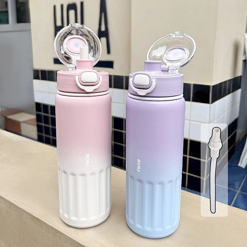 800ml Thermos Water Bottle Straw Cup Stainless Steel Car Thermal Sports Water Cup Large Capacity Cold and Hot Thermal Travel Mug