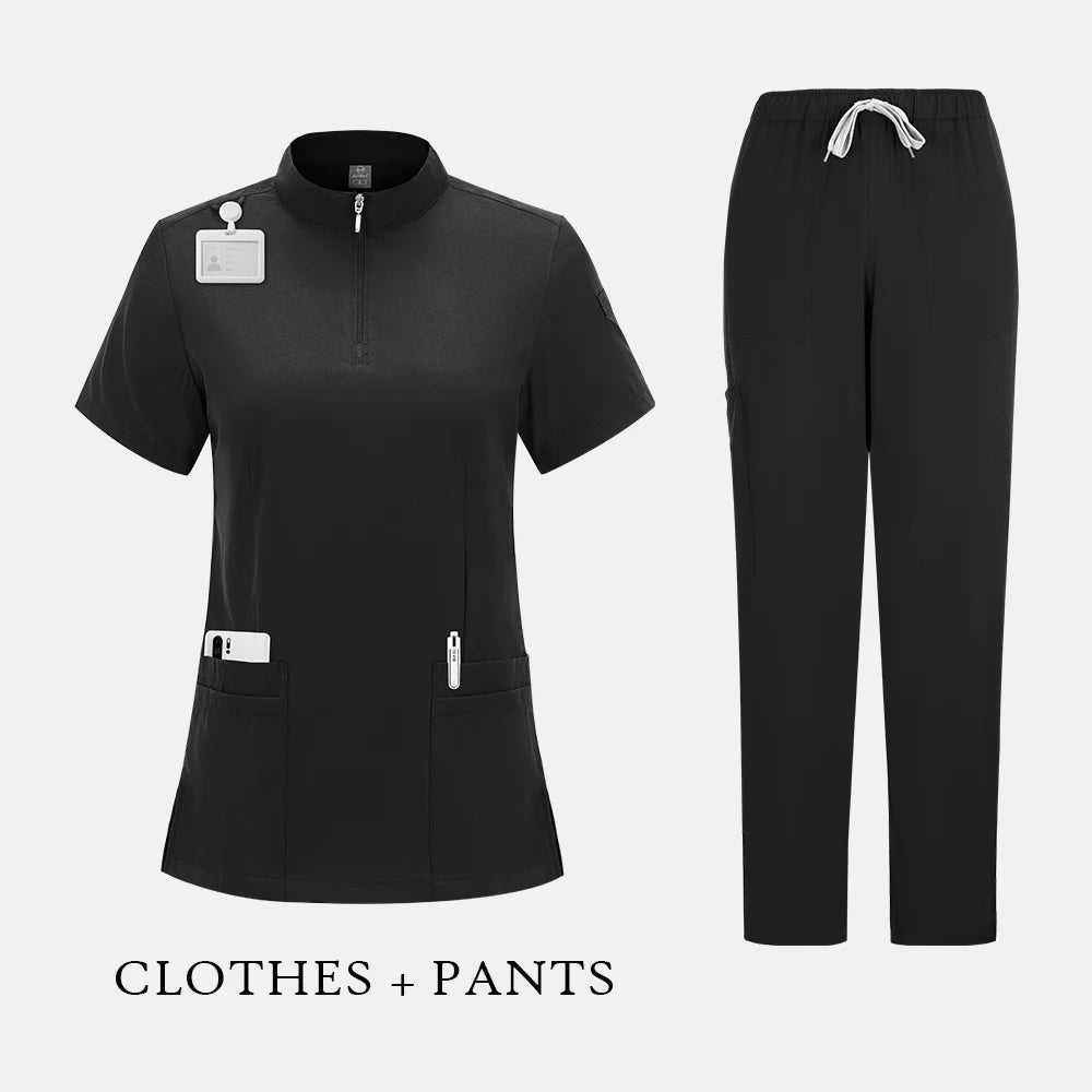 Elegant Polo=Collar Strech Medical Scrubs i Professional Clinic Uniform