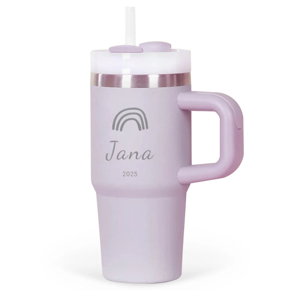 414ml Custom Thermal Water Bottle With Straw Stainless Steel coffee thermos Keeps Cold  Thermos water bottle personalized gifts