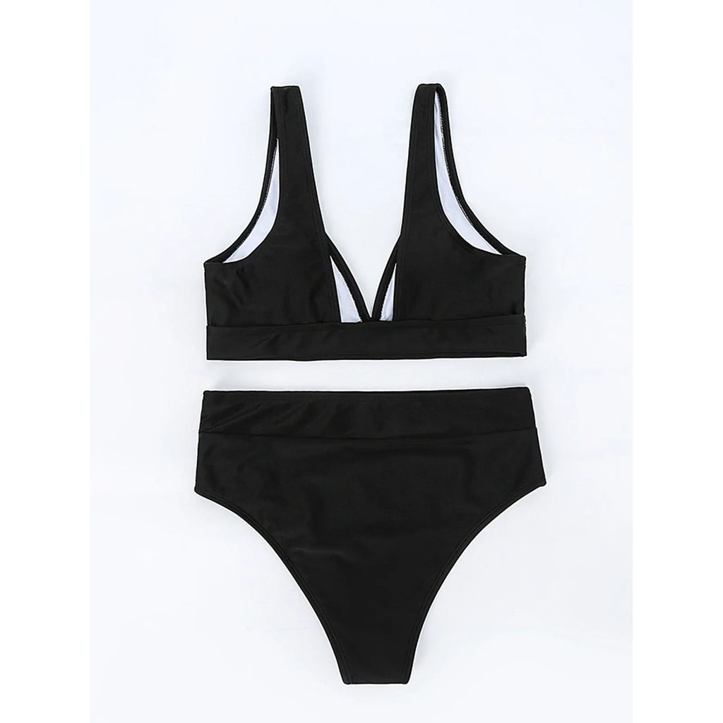 Women Solid Split Swimsuits Push Up Bar Patchwork Swimsuit Sexy Women'S Bikini Front Ruched High Rise Swimsuit Two Piece