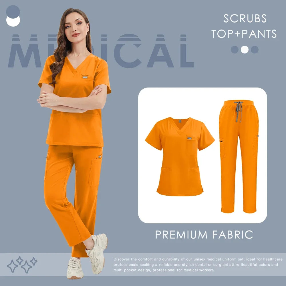 New Scrub Suit Stretch Breathable High-end Women Set Medical Nursing Surgical Uniforms Hospital Nurse Workwear Dentist Overalls