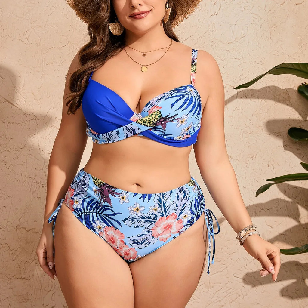 Plus Size Sexy Bikini Set High Waist Women's Swimsuit Two Piece Swimwear Sensual Polyester Fabric with Steel Support Pad