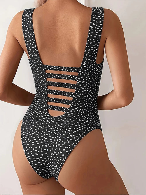 2025 New Fashion One-piece Bikini Sexy Woman Sling Dot Print Swimsuit Hollow Backless Swimwear Tight Push Up Beach Bathing Suit