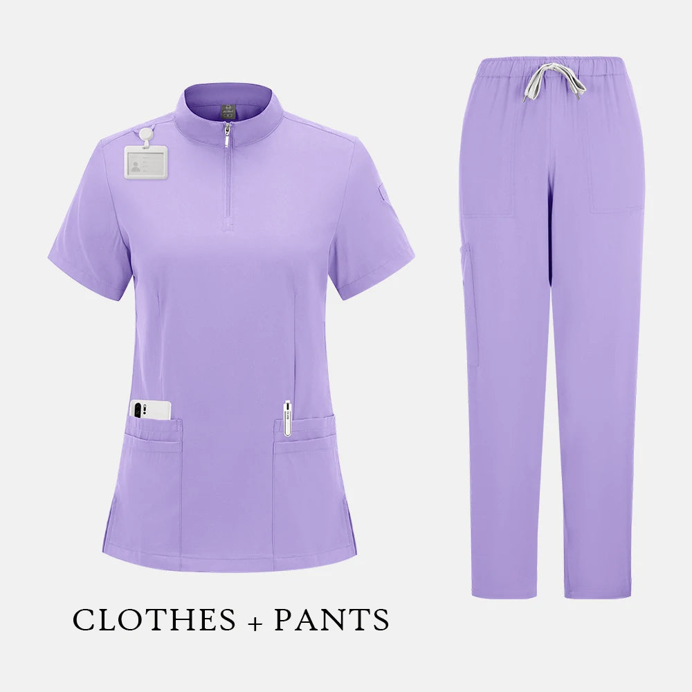 Elegant Polo=Collar Strech Medical Scrubs i Professional Clinic Uniform