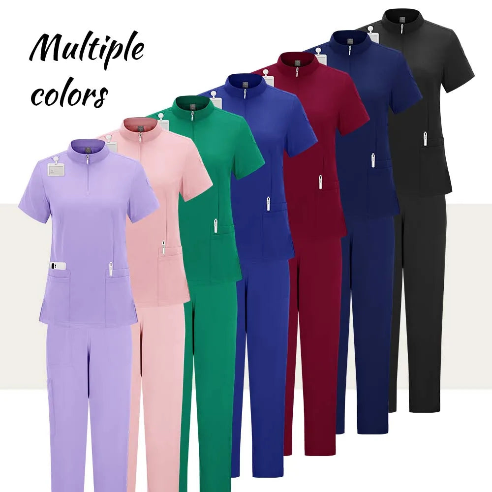 Elegant Polo=Collar Strech Medical Scrubs i Professional Clinic Uniform