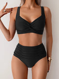 2026 New Solid High Waist Bikini Sets Swimsuit For Women Push Up Swimwear Female Two Pieces Bathing Suit Beachwear Swimming Suit
