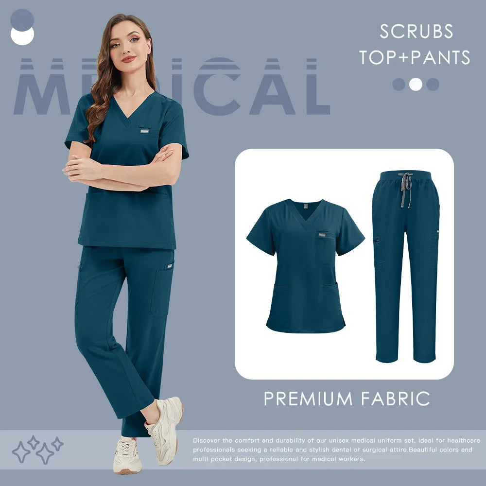 New Scrub Suit Stretch Breathable High-end Women Set Medical Nursing Surgical Uniforms Hospital Nurse Workwear Dentist Overalls