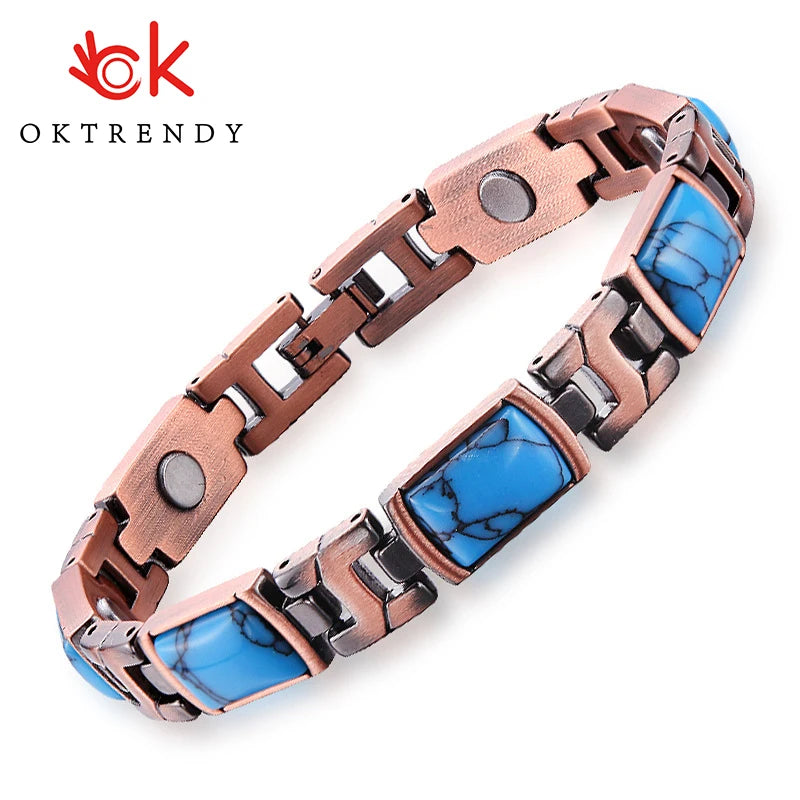 Magnetic Bracelets for Women copper Bracelets Turquoise Magnetic Therapy Bracelets Jewelry Gift with Adjustable size tool