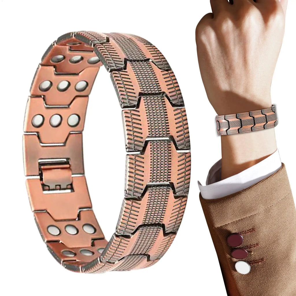 3-Row Magnetic Copper Bracelet for Men - Adjustable Cuff with Free Tool, Valentine's Gift for Dad Husband