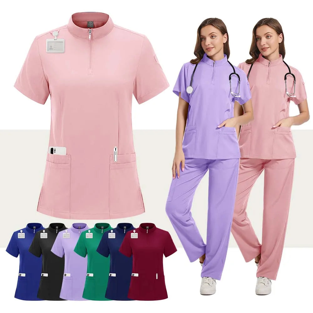 Elegant Polo=Collar Strech Medical Scrubs i Professional Clinic Uniform