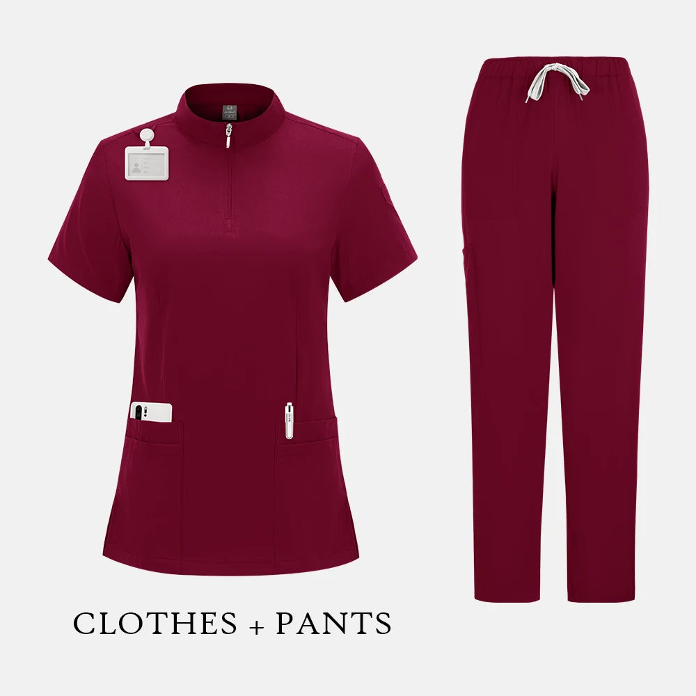 Elegant Polo=Collar Strech Medical Scrubs i Professional Clinic Uniform