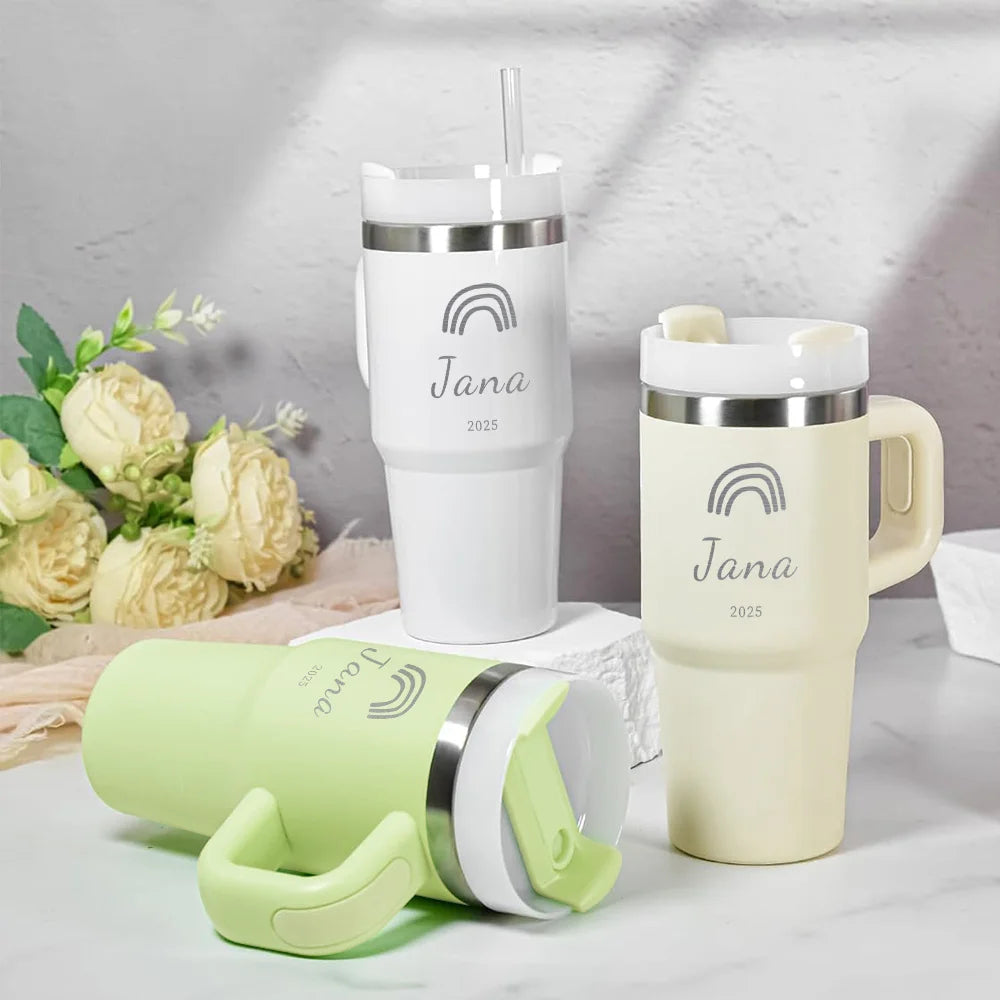 414ml Custom Thermal Water Bottle With Straw Stainless Steel coffee thermos Keeps Cold  Thermos water bottle personalized gifts