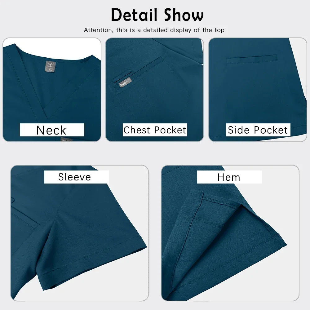 New Scrub Suit Stretch Breathable High-end Women Set Medical Nursing Surgical Uniforms Hospital Nurse Workwear Dentist Overalls