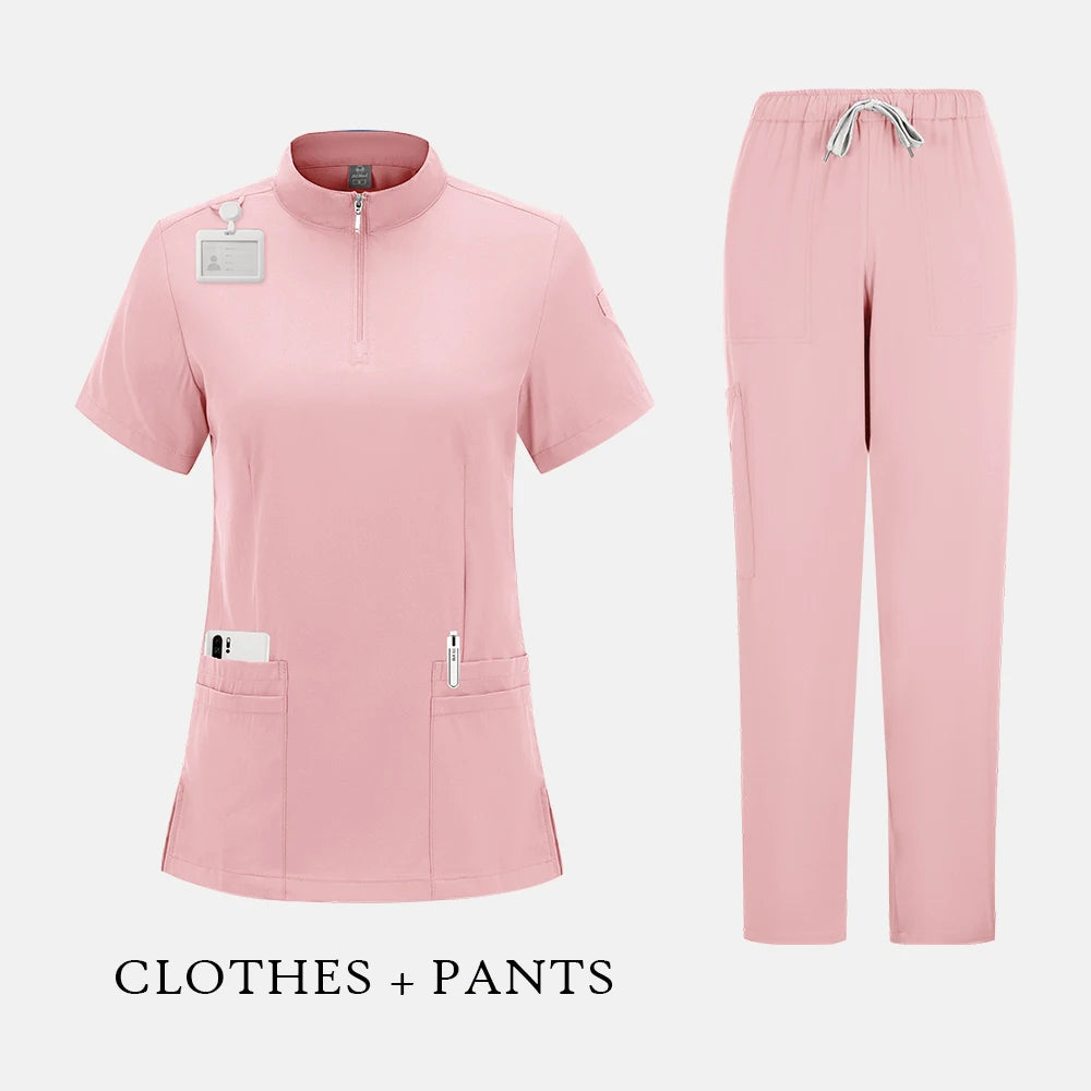 Elegant Polo=Collar Strech Medical Scrubs i Professional Clinic Uniform