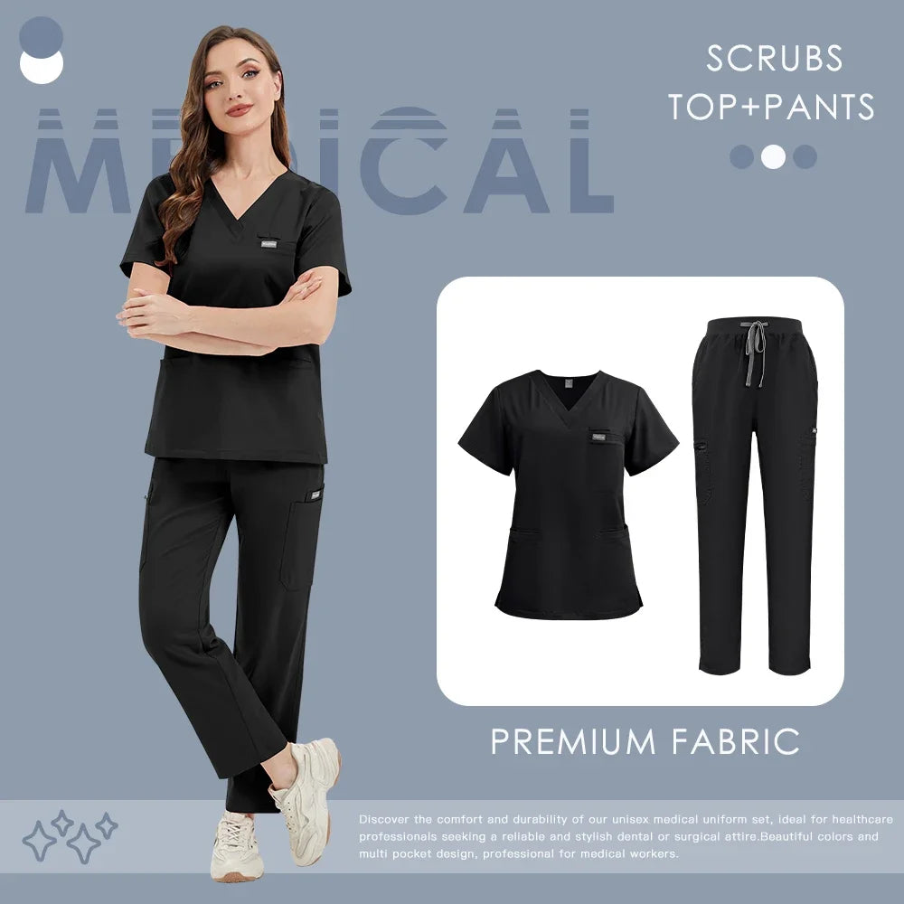 New Scrub Suit Stretch Breathable High-end Women Set Medical Nursing Surgical Uniforms Hospital Nurse Workwear Dentist Overalls