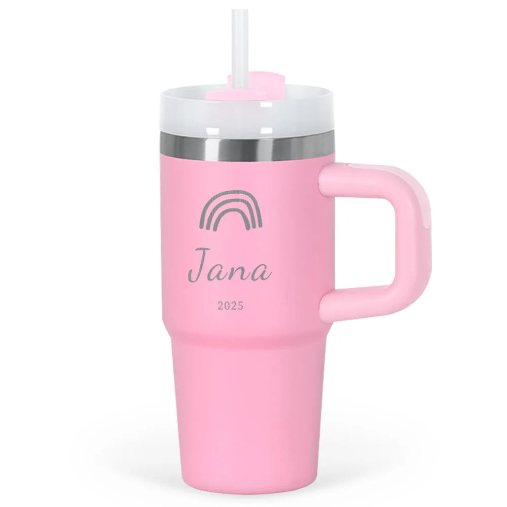 414ml Custom Thermal Water Bottle With Straw Stainless Steel coffee thermos Keeps Cold  Thermos water bottle personalized gifts