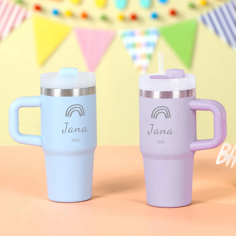 414ml Custom Thermal Water Bottle With Straw Stainless Steel coffee thermos Keeps Cold  Thermos water bottle personalized gifts