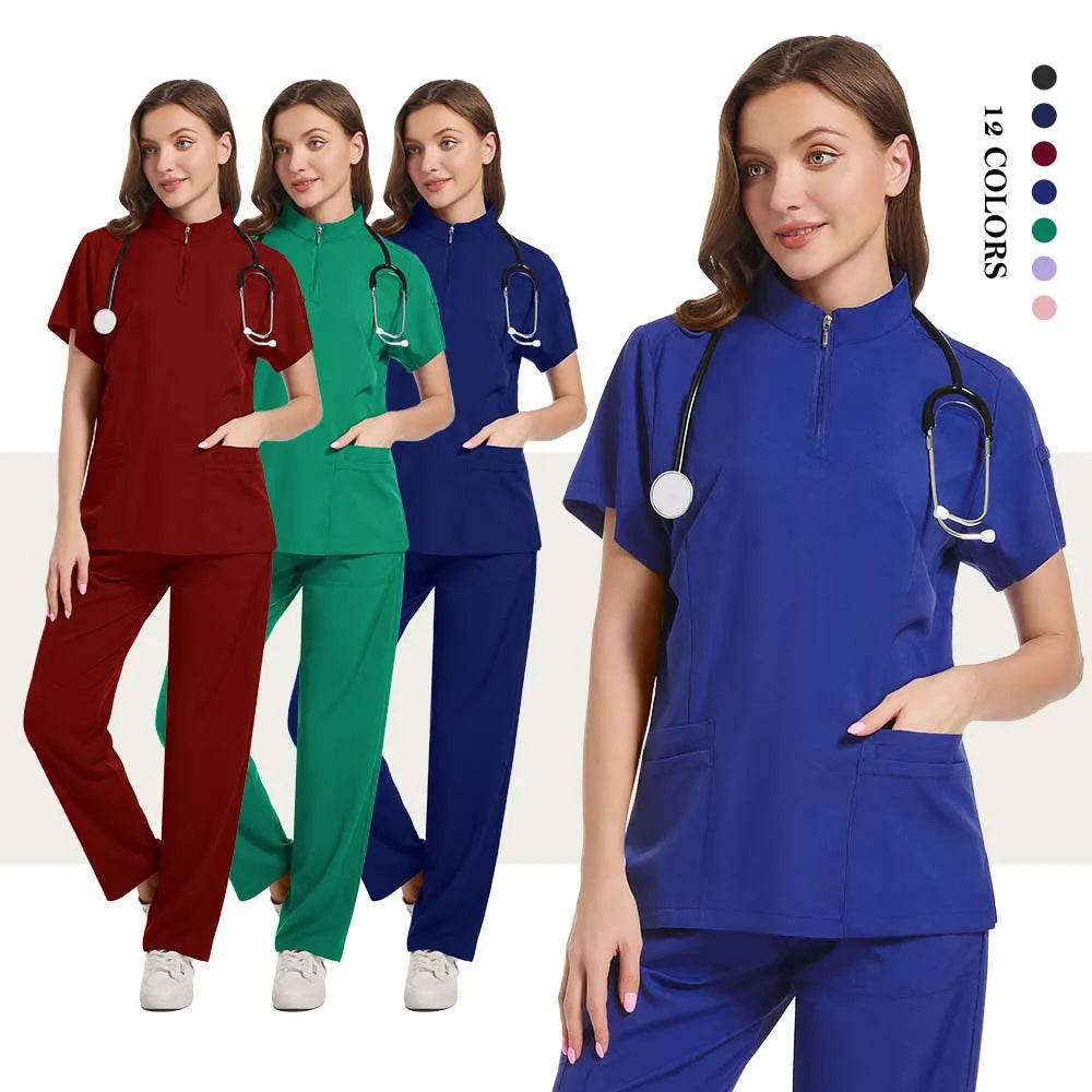 Elegant Polo=Collar Strech Medical Scrubs i Professional Clinic Uniform