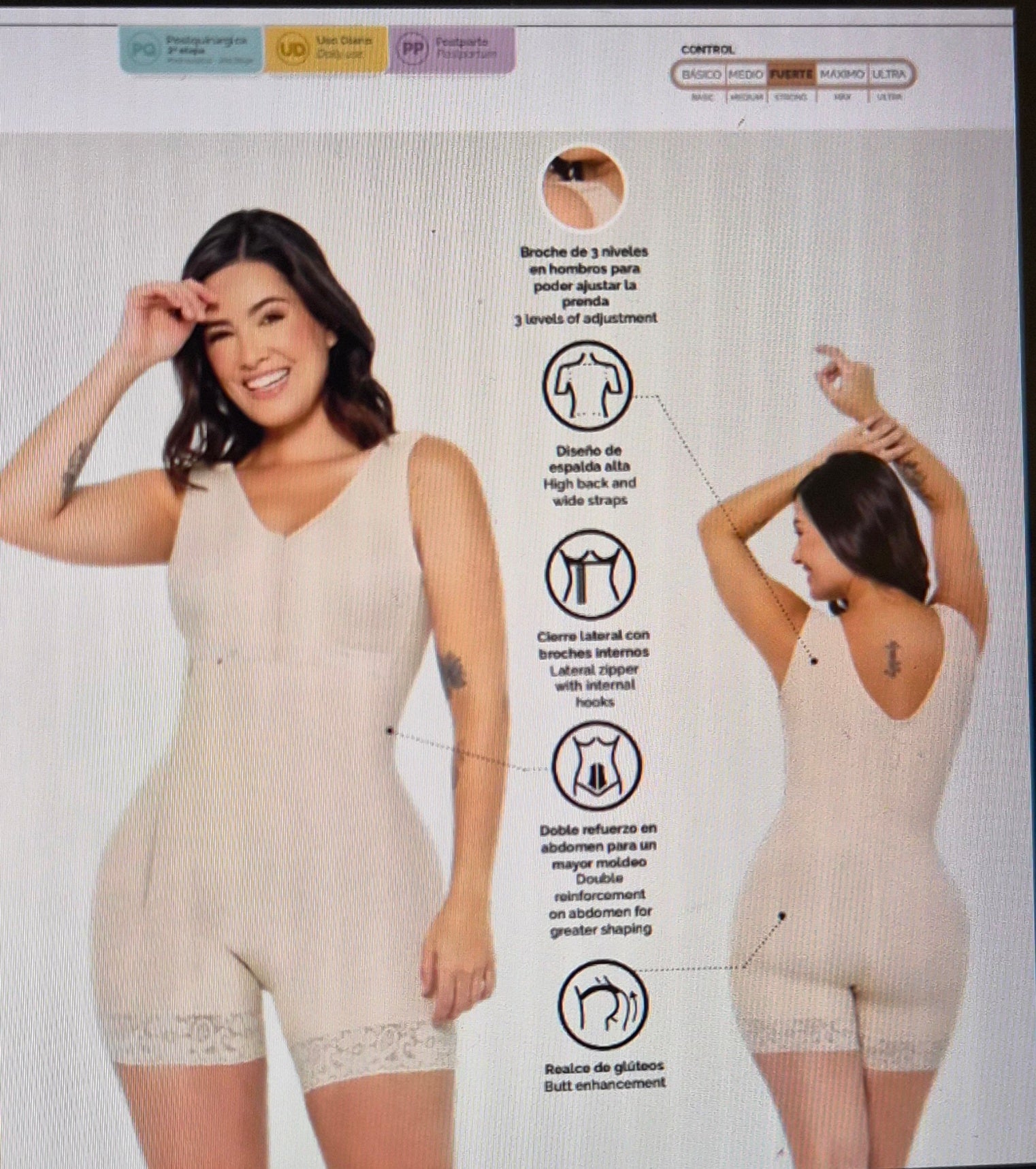 Faja cachetera con tirantes anchos y control de espalda Salome
